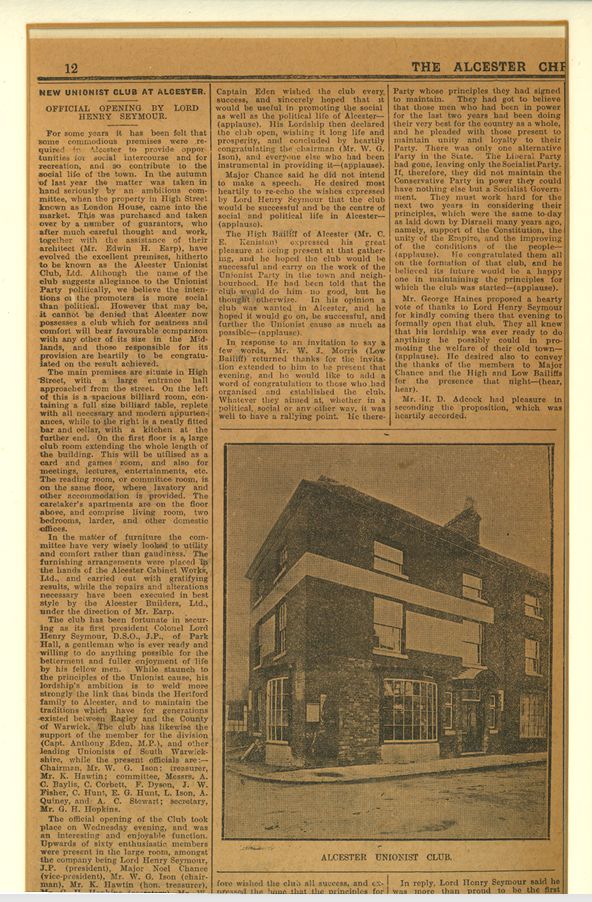 Official Opening of The Unionist Club page1